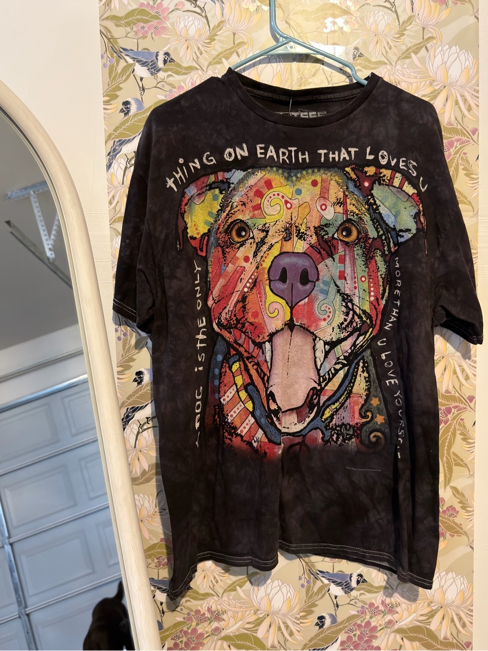 Colorful Dog Oversized Graphic Tee - Black with Multicolor Print